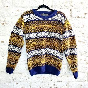 VTG Canes Abstract Knit Pullover Sweater Fall Winter Blue Ski Mens Womens Sz M?